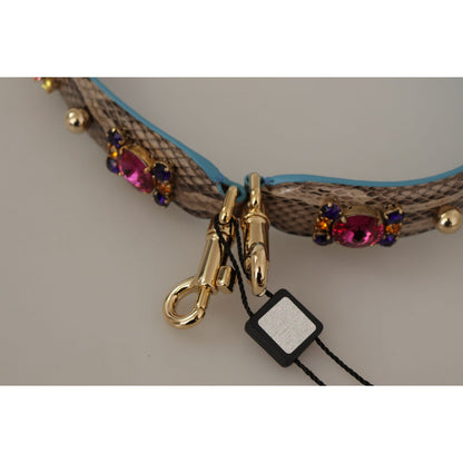 Dolce & Gabbana Brown Exotic Leather Crystals Shoulder Strap Dolce & Gabbana