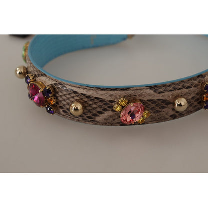 Dolce & Gabbana Brown Exotic Leather Crystals Shoulder Strap Dolce & Gabbana