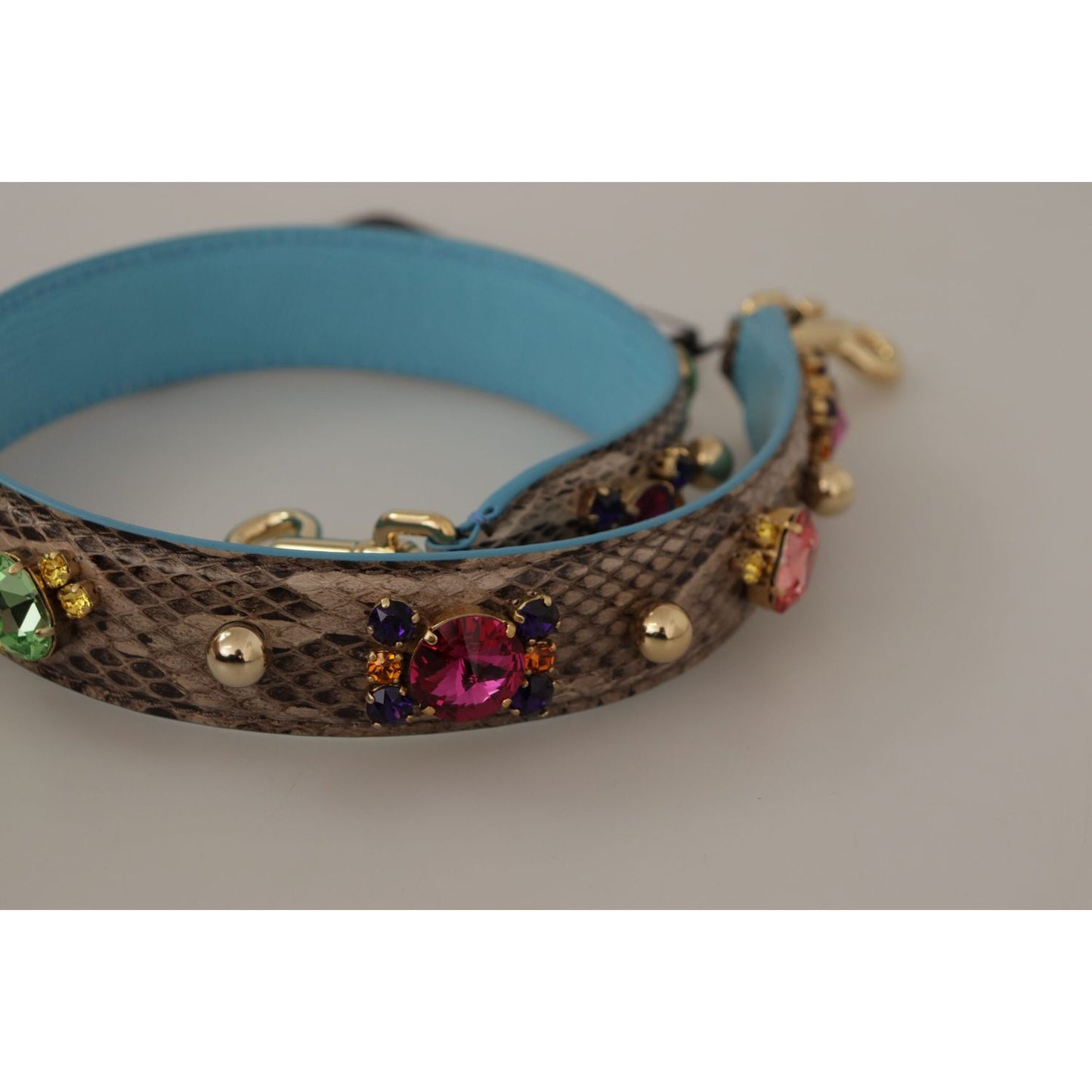 Dolce & Gabbana Brown Exotic Leather Crystals Shoulder Strap Dolce & Gabbana