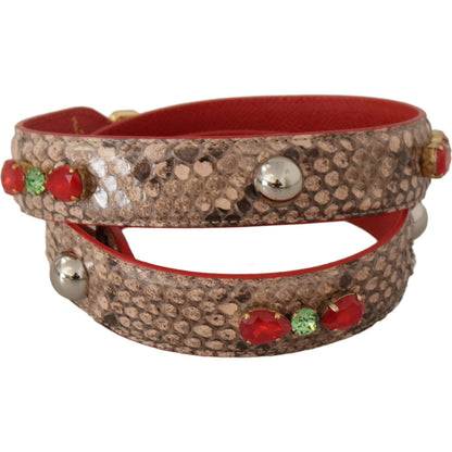 Dolce & Gabbana Brown Python Leather Crystals Shoulder Strap Dolce & Gabbana