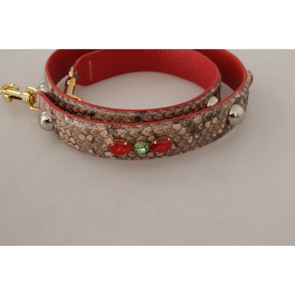 Dolce & Gabbana Brown Python Leather Crystals Shoulder Strap Dolce & Gabbana