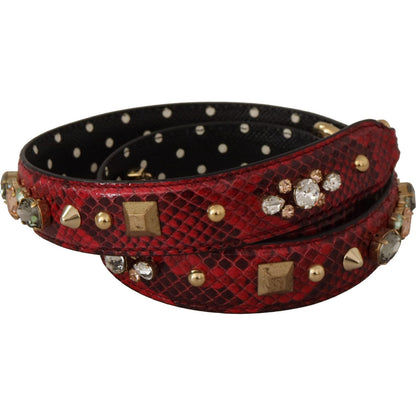 Dolce & Gabbana Red Python Leather Crystals Reversible Shoulder Strap Dolce & Gabbana