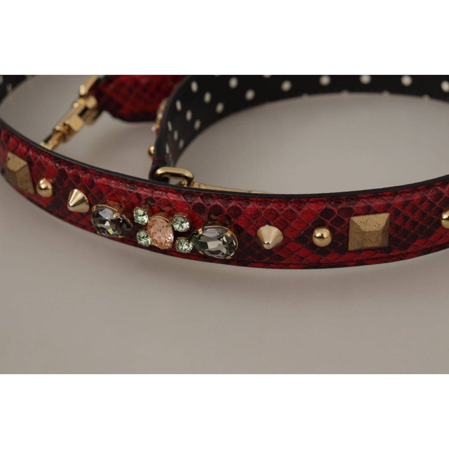 Dolce & Gabbana Red Python Leather Crystals Reversible Shoulder Strap Dolce & Gabbana