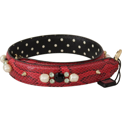 Dolce & Gabbana Red Python Leather Crystals Reversible Shoulder Strap Dolce & Gabbana
