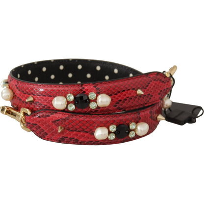 Dolce & Gabbana Red Python Leather Crystals Reversible Shoulder Strap Dolce & Gabbana