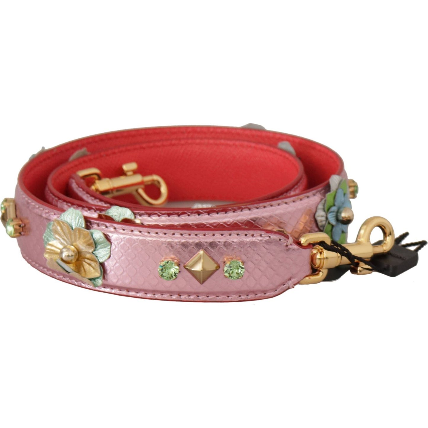 Dolce & Gabbana Metallic Pink Leather Studded Shoulder Strap Dolce & Gabbana