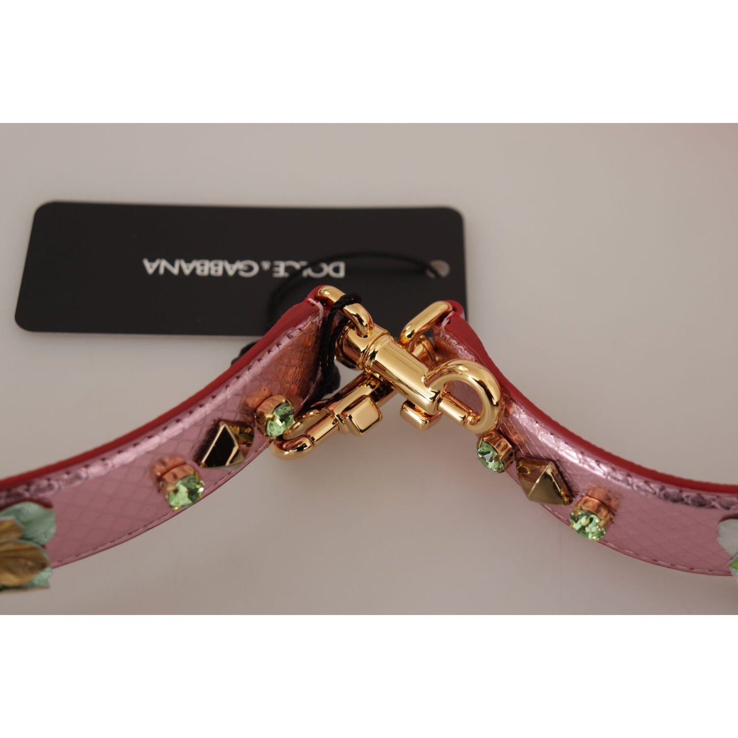 Dolce & Gabbana Metallic Pink Leather Studded Shoulder Strap Dolce & Gabbana
