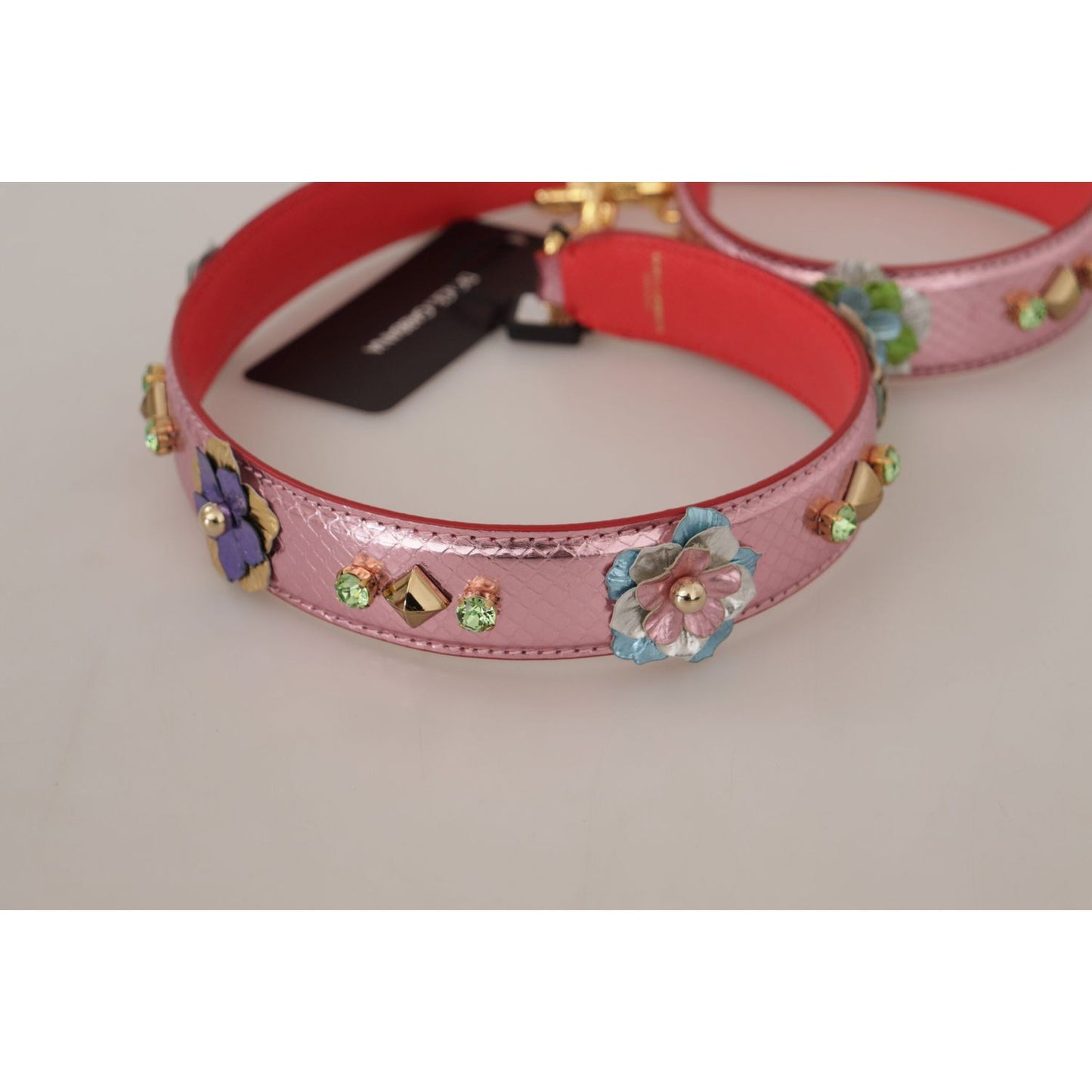 Dolce & Gabbana Metallic Pink Leather Studded Shoulder Strap Dolce & Gabbana