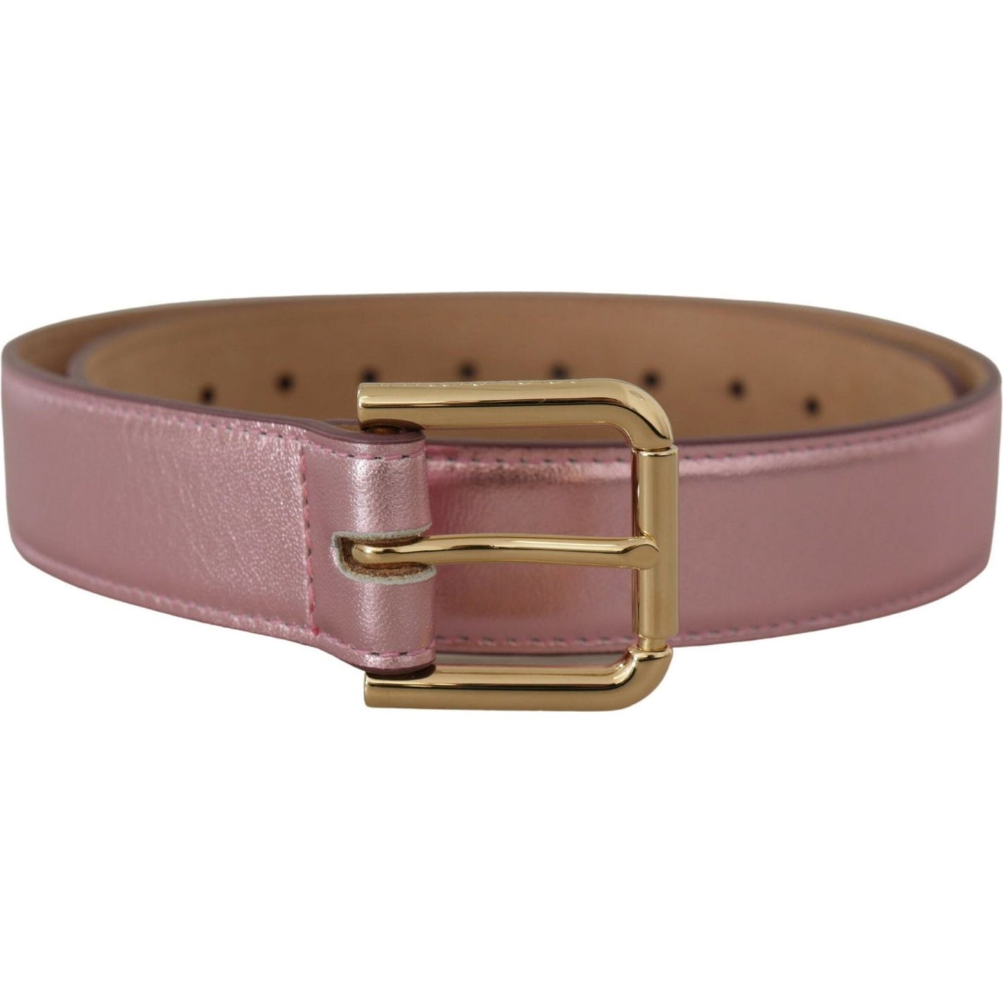 Dolce & Gabbana Metallic Pink Polished Leather Logo Metal Buckle Belt Dolce & Gabbana