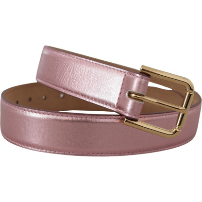 Dolce & Gabbana Metallic Pink Polished Leather Logo Metal Buckle Belt Dolce & Gabbana