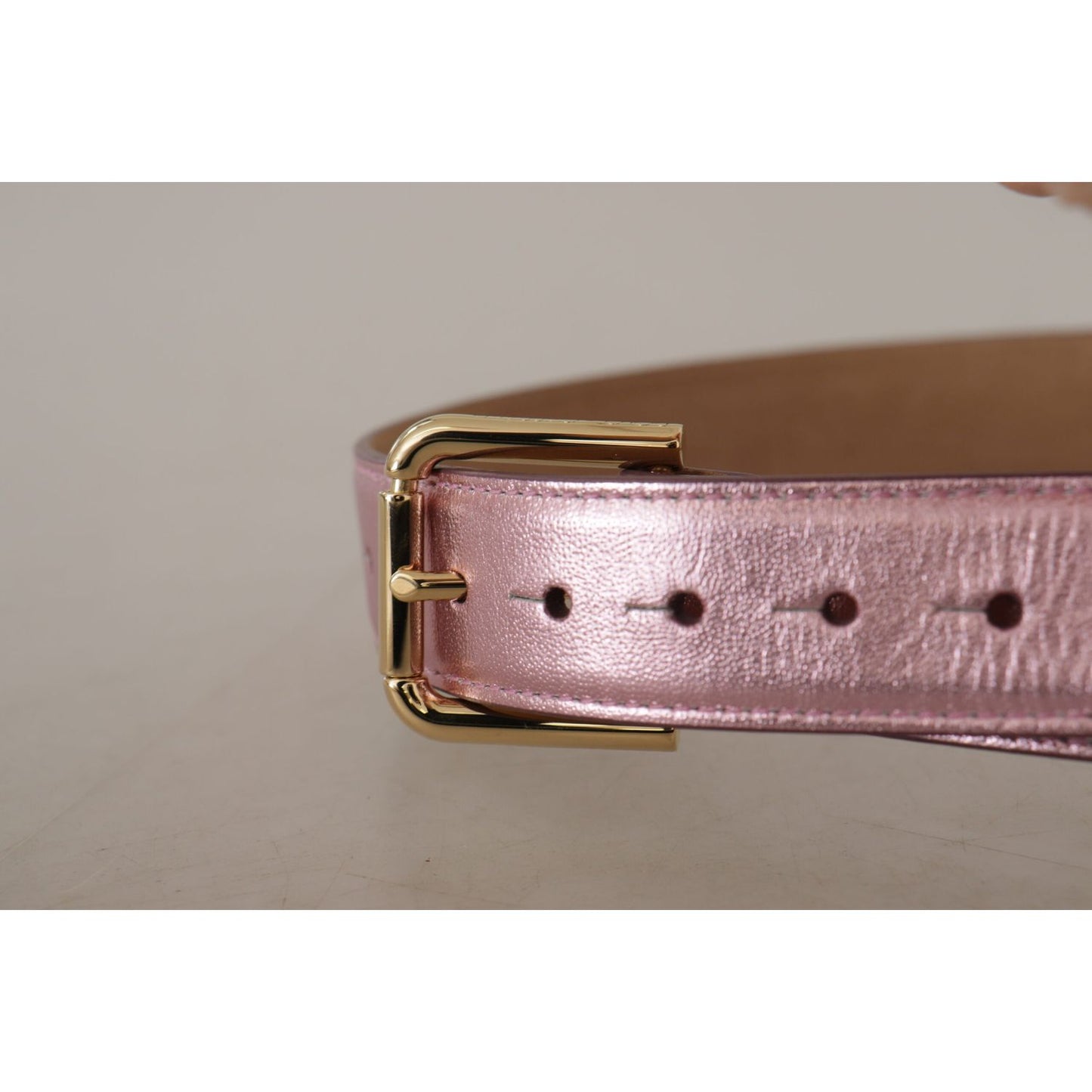 Dolce & Gabbana Metallic Pink Polished Leather Logo Metal Buckle Belt Dolce & Gabbana