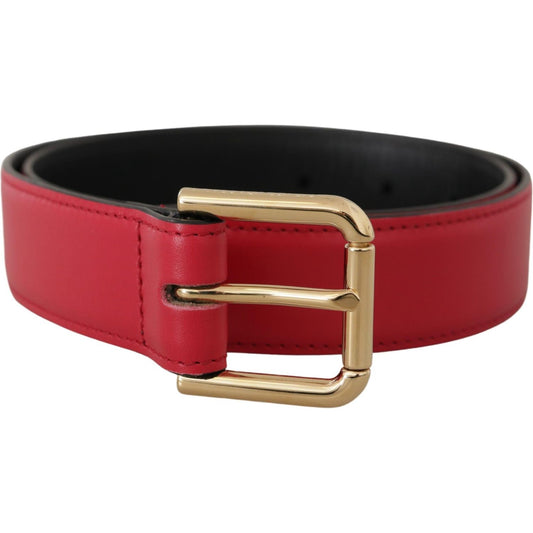 Dolce & Gabbana Red Calf Leather Gold Tone Logo Metal Buckle Belt Dolce & Gabbana