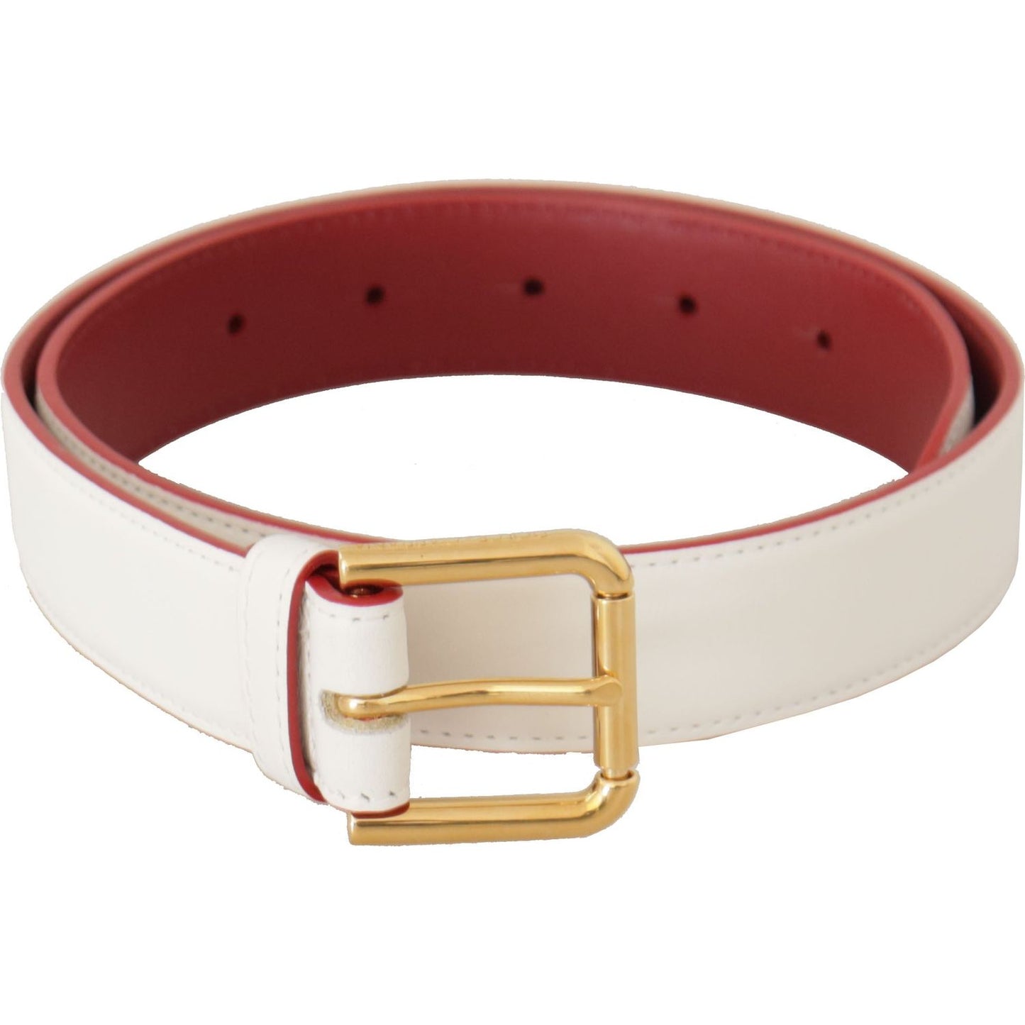 Dolce & Gabbana White Calf Leather Two-Toned Gold Metal Buckle Belt Dolce & Gabbana