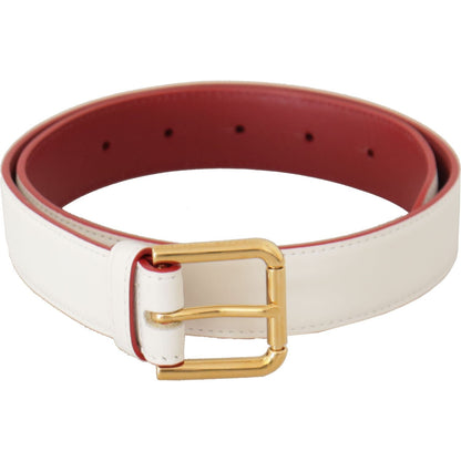 Dolce & Gabbana White Calf Leather Two-Toned Gold Metal Buckle Belt Dolce & Gabbana