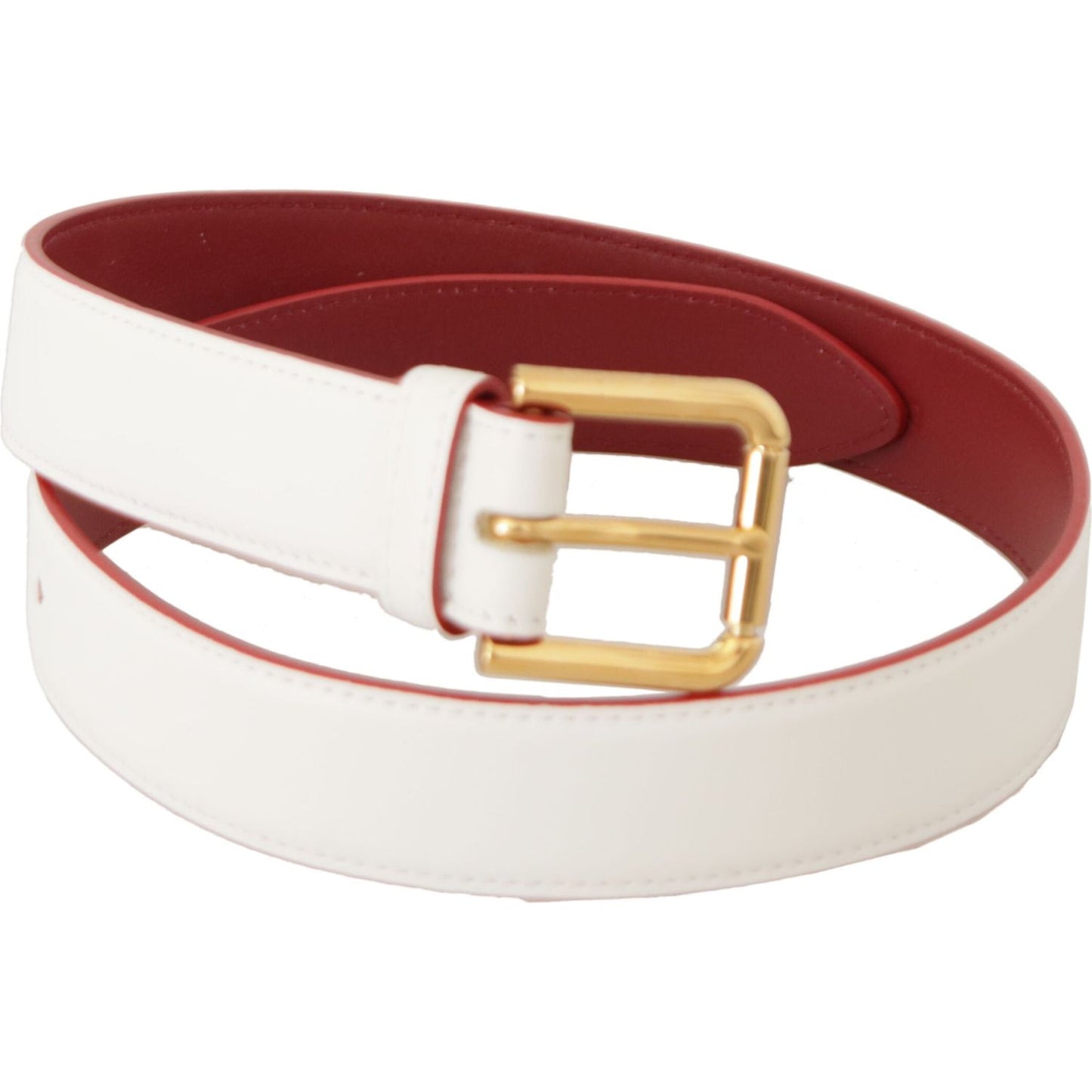 Dolce & Gabbana White Calf Leather Two-Toned Gold Metal Buckle Belt Dolce & Gabbana