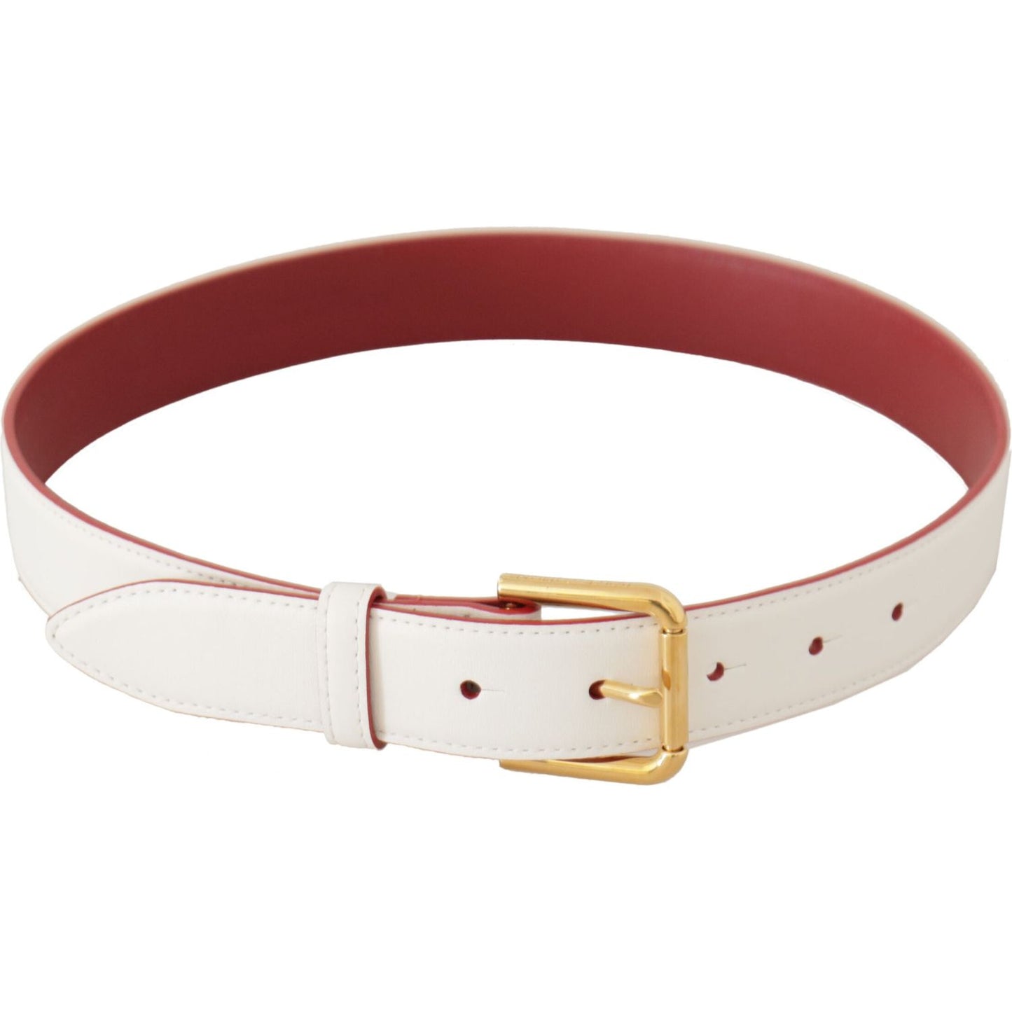Dolce & Gabbana White Calf Leather Two-Toned Gold Metal Buckle Belt Dolce & Gabbana