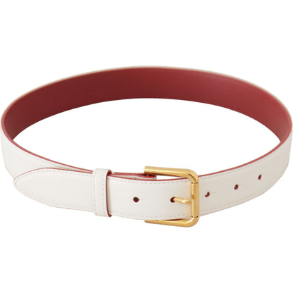 Dolce & Gabbana White Calf Leather Two-Toned Gold Metal Buckle Belt Dolce & Gabbana
