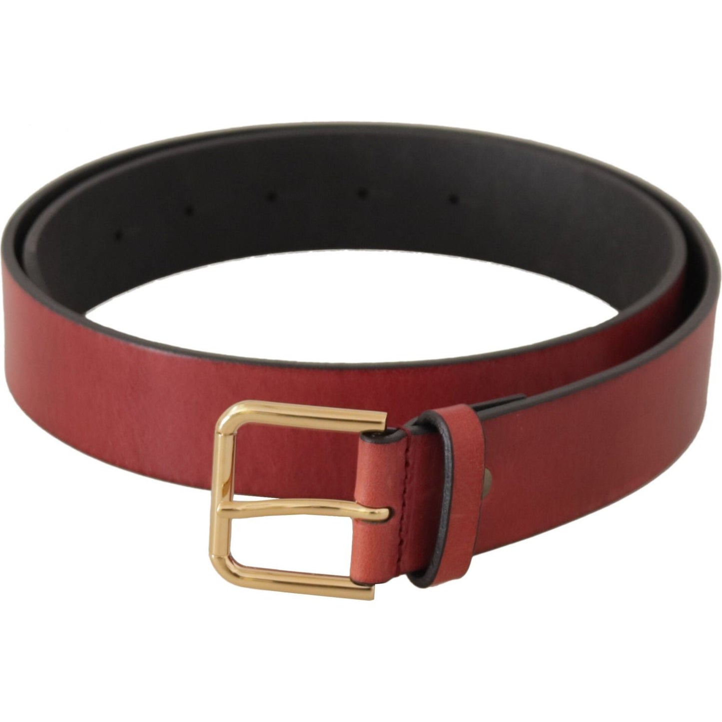 Dolce & Gabbana Red Leather Gold Logo Engraved Metal Buckle Belt Dolce & Gabbana