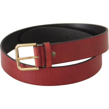 Dolce & Gabbana Red Leather Gold Logo Engraved Metal Buckle Belt Dolce & Gabbana