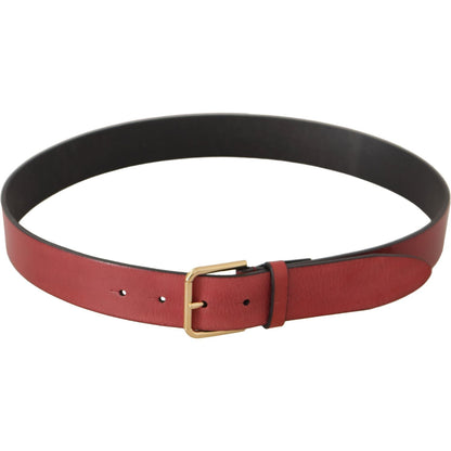 Dolce & Gabbana Red Leather Gold Logo Engraved Metal Buckle Belt Dolce & Gabbana