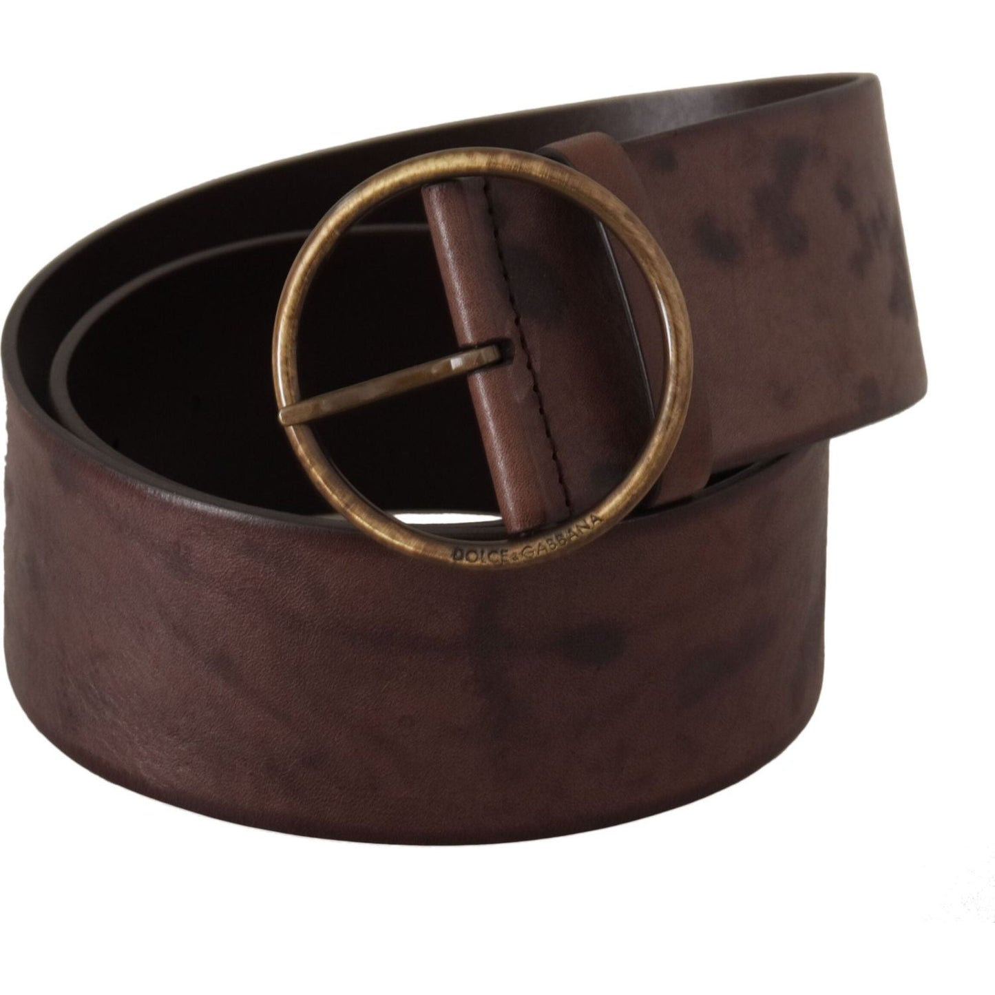 Dolce & Gabbana Dark Brown Wide Calf Leather Logo Round Buckle Belt Dolce & Gabbana