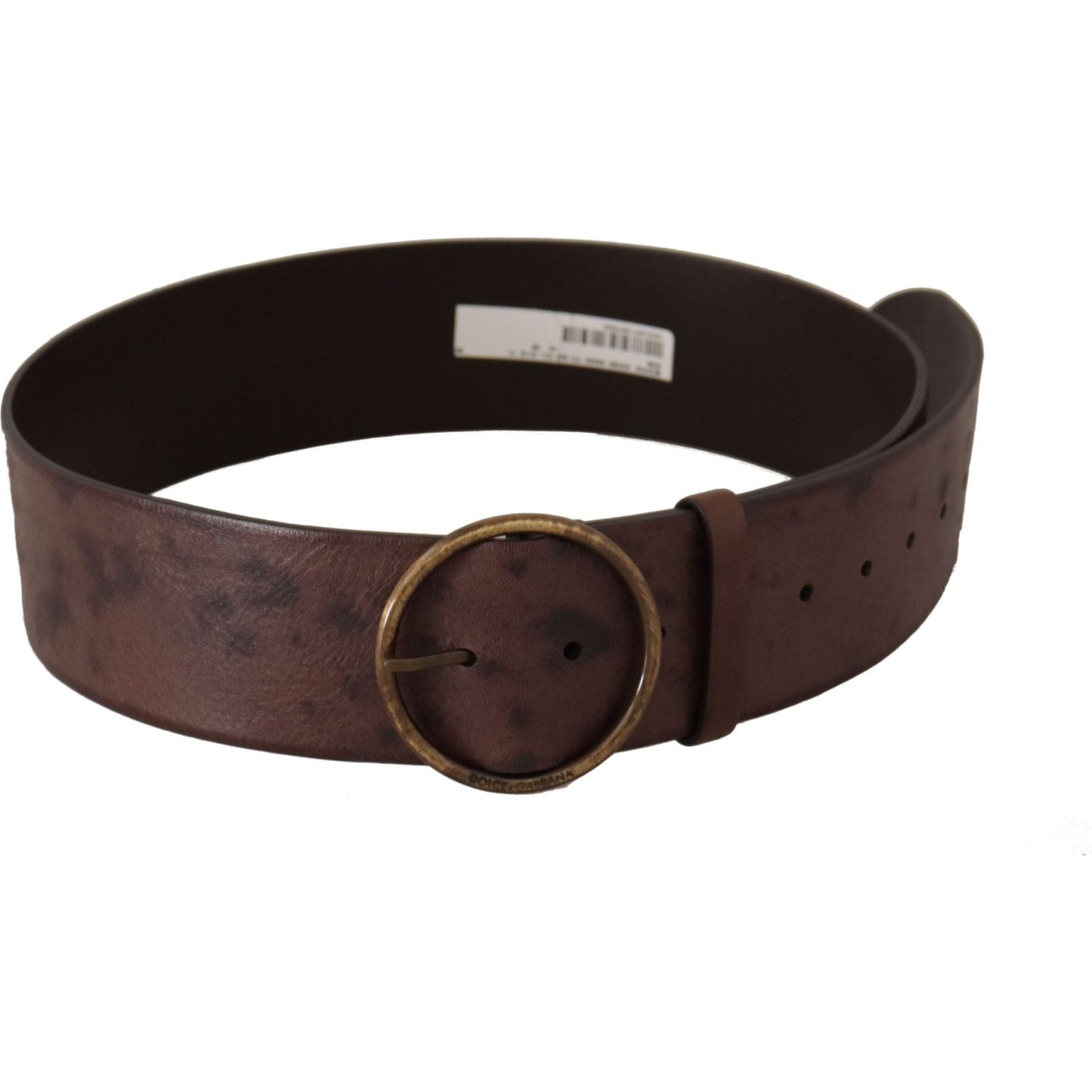 Dolce & Gabbana Dark Brown Wide Calf Leather Logo Round Buckle Belt Dolce & Gabbana