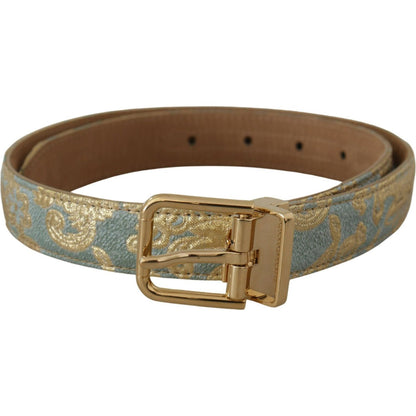 Dolce & Gabbana Blue Leather Jacquard Embossed Gold Metal Buckle Belt Dolce & Gabbana
