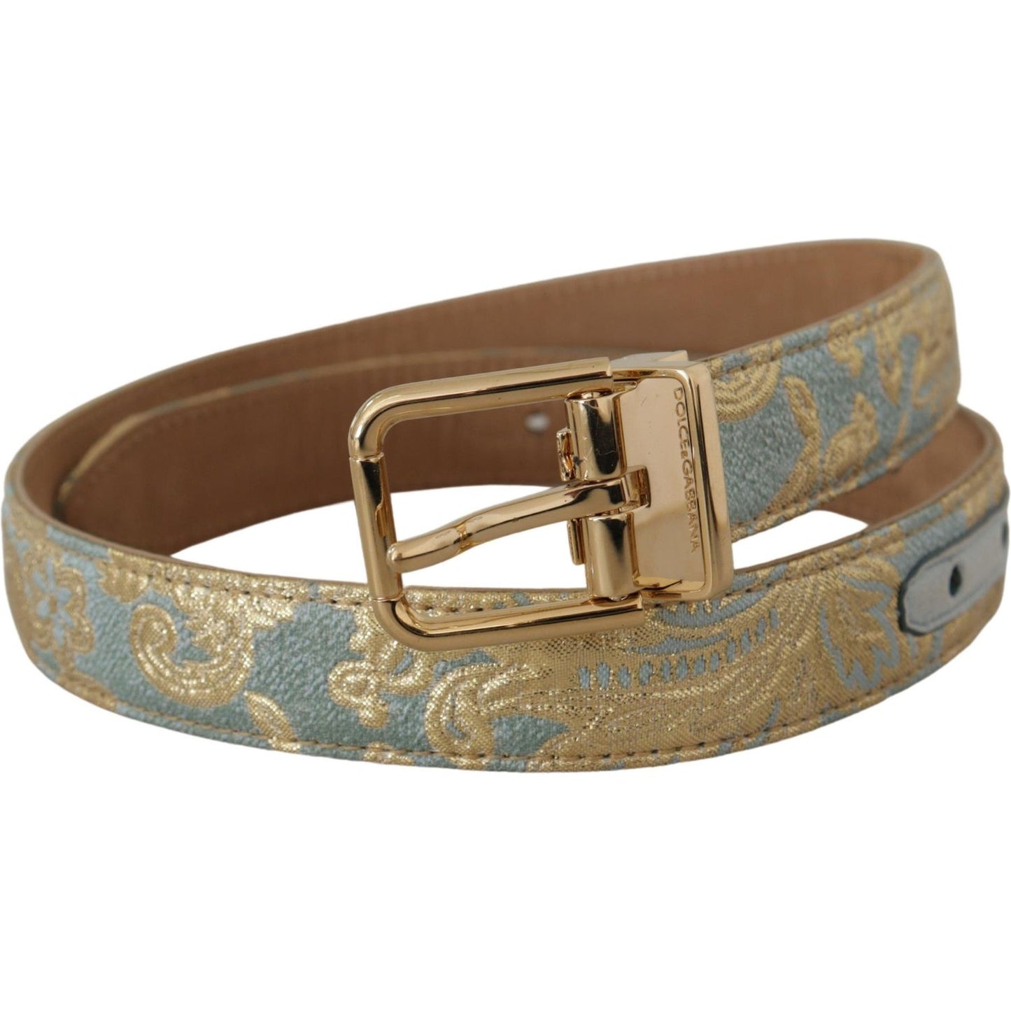 Dolce & Gabbana Blue Leather Jacquard Embossed Gold Metal Buckle Belt Dolce & Gabbana