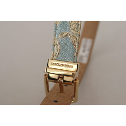 Dolce & Gabbana Blue Leather Jacquard Embossed Gold Metal Buckle Belt Dolce & Gabbana
