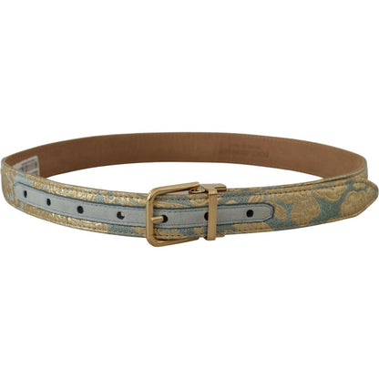 Dolce & Gabbana Blue Leather Jacquard Embossed Gold Metal Buckle Belt Dolce & Gabbana