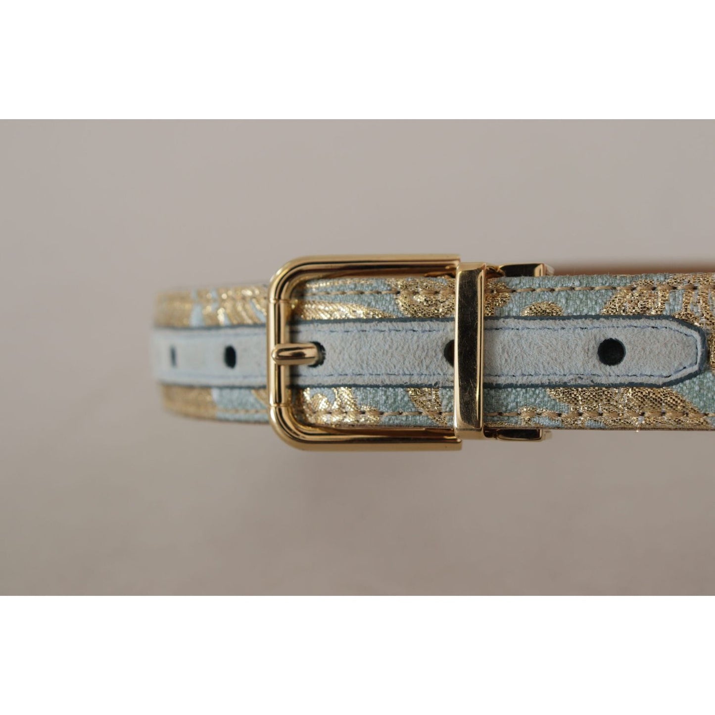 Dolce & Gabbana Blue Leather Jacquard Embossed Gold Metal Buckle Belt Dolce & Gabbana