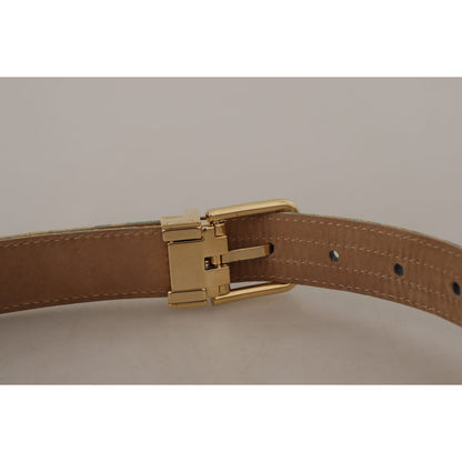 Dolce & Gabbana Blue Leather Jacquard Embossed Gold Metal Buckle Belt Dolce & Gabbana