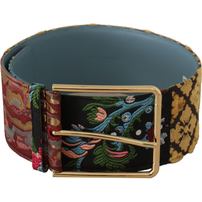 Dolce & Gabbana Multicolor Embroidered Leather Gold Metal Buckle Belt Dolce & Gabbana