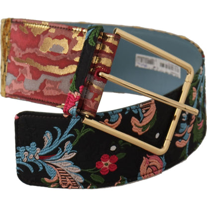 Dolce & Gabbana Multicolor Embroidered Leather Gold Metal Buckle Belt Dolce & Gabbana