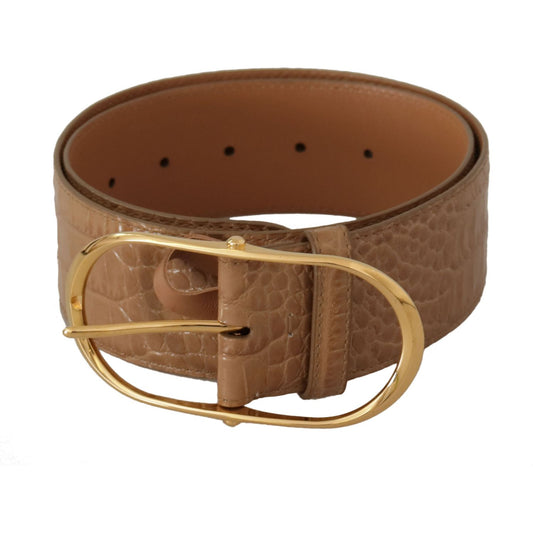 Dolce & Gabbana Brown Beige Leather Gold Metal Oval Buckle Belt Dolce & Gabbana