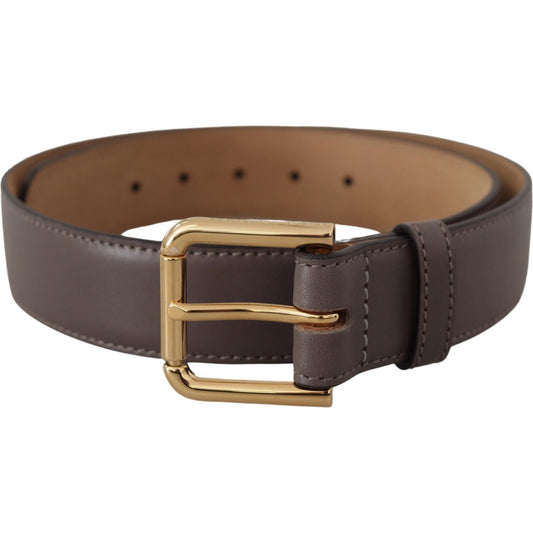 Dolce & Gabbana Gray Calfskin Leather Gold Metal Logo Buckle Belt Dolce & Gabbana