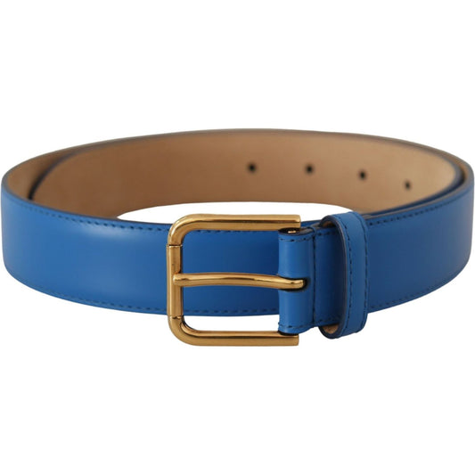 Dolce & Gabbana Elegant Blue Leather Belt with Engraved Buckle Dolce & Gabbana