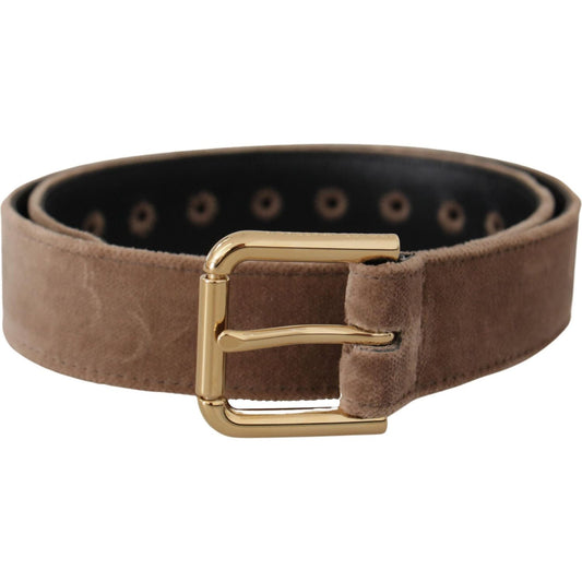 Dolce & Gabbana Light Brown Velvet Gold Tone Logo Metal Buckle Belt Dolce & Gabbana