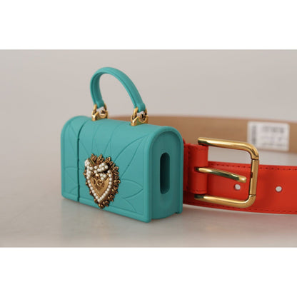 Dolce & Gabbana Orange Leather Devotion Heart Micro Bag Headphones Belt Dolce & Gabbana