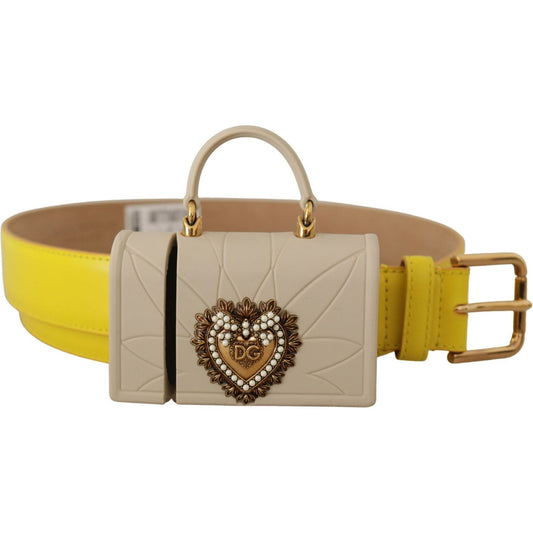 Dolce & Gabbana Yellow Leather Devotion Heart Micro Bag Headphones Belt Dolce & Gabbana