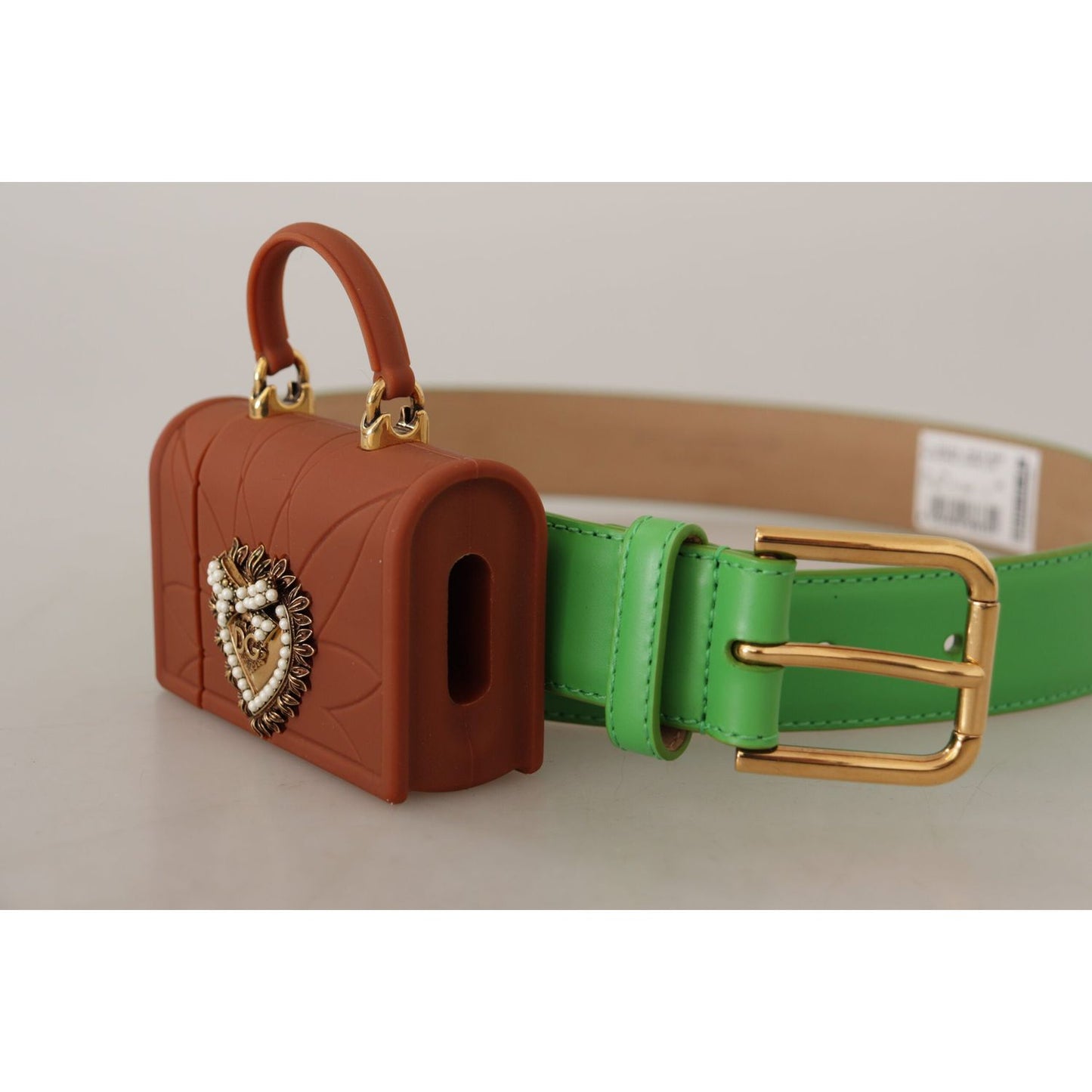 Dolce & Gabbana Green Leather Devotion Heart Micro Bag Headphones Belt Dolce & Gabbana