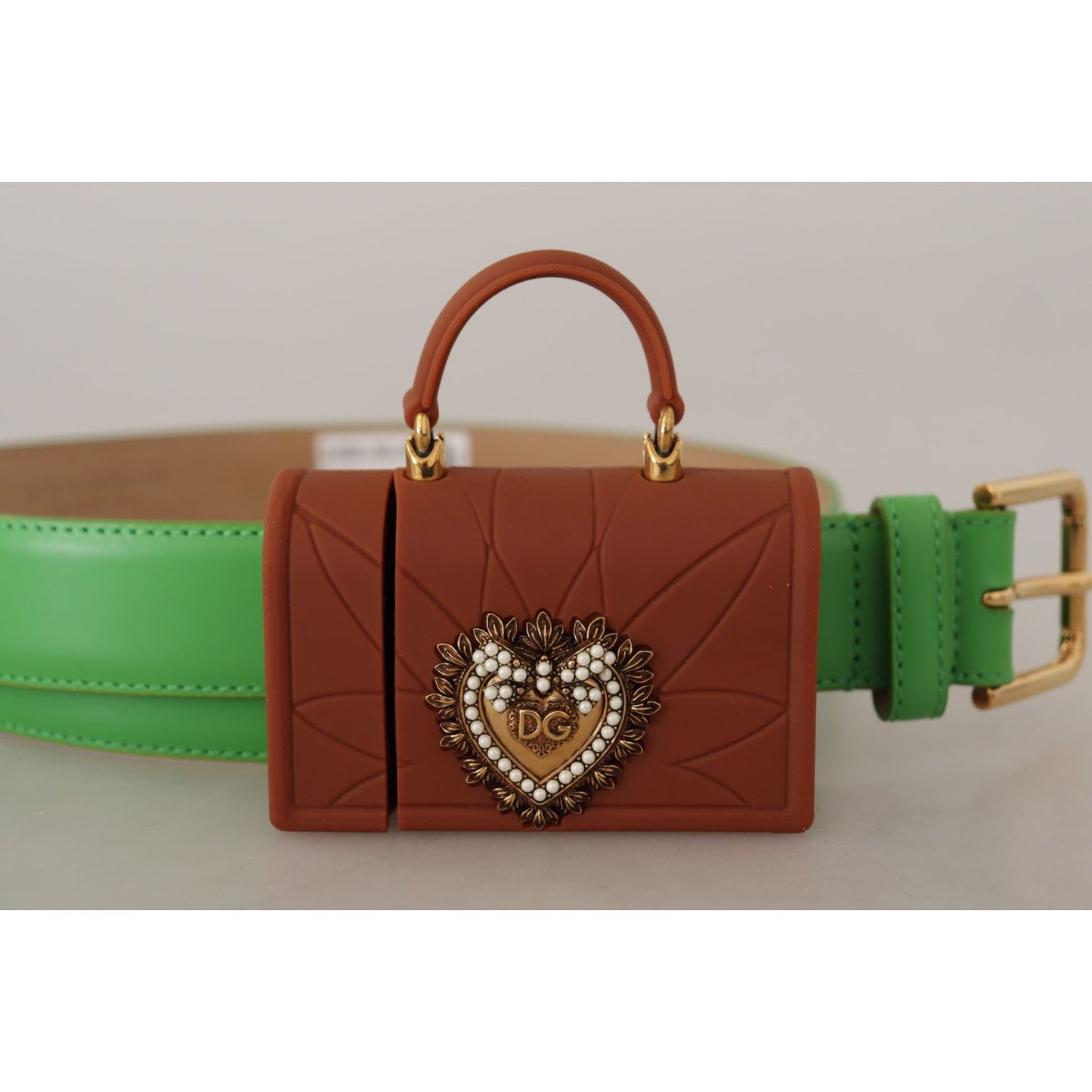 Dolce & Gabbana Green Leather Devotion Heart Micro Bag Headphones Belt Dolce & Gabbana