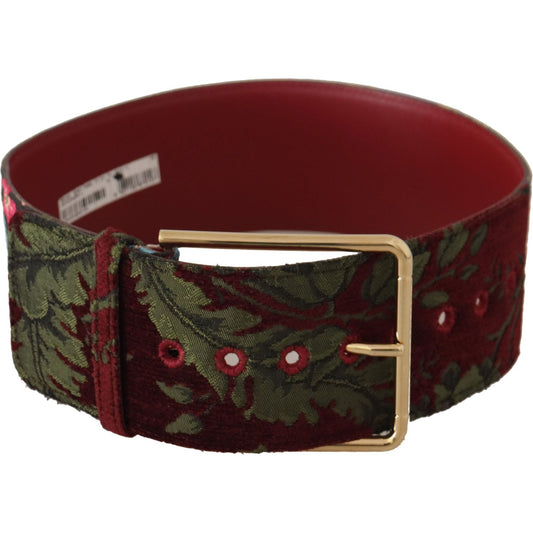 Dolce & Gabbana Red Embroidered Leather Gold Logo Metal Buckle Belt Dolce & Gabbana