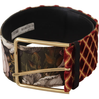 Dolce & Gabbana Multicolor Wide Leather Floral Gold Metal Buckle Belt Dolce & Gabbana