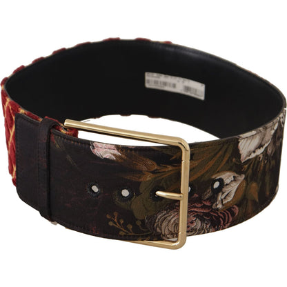 Dolce & Gabbana Multicolor Wide Leather Floral Gold Metal Buckle Belt Dolce & Gabbana