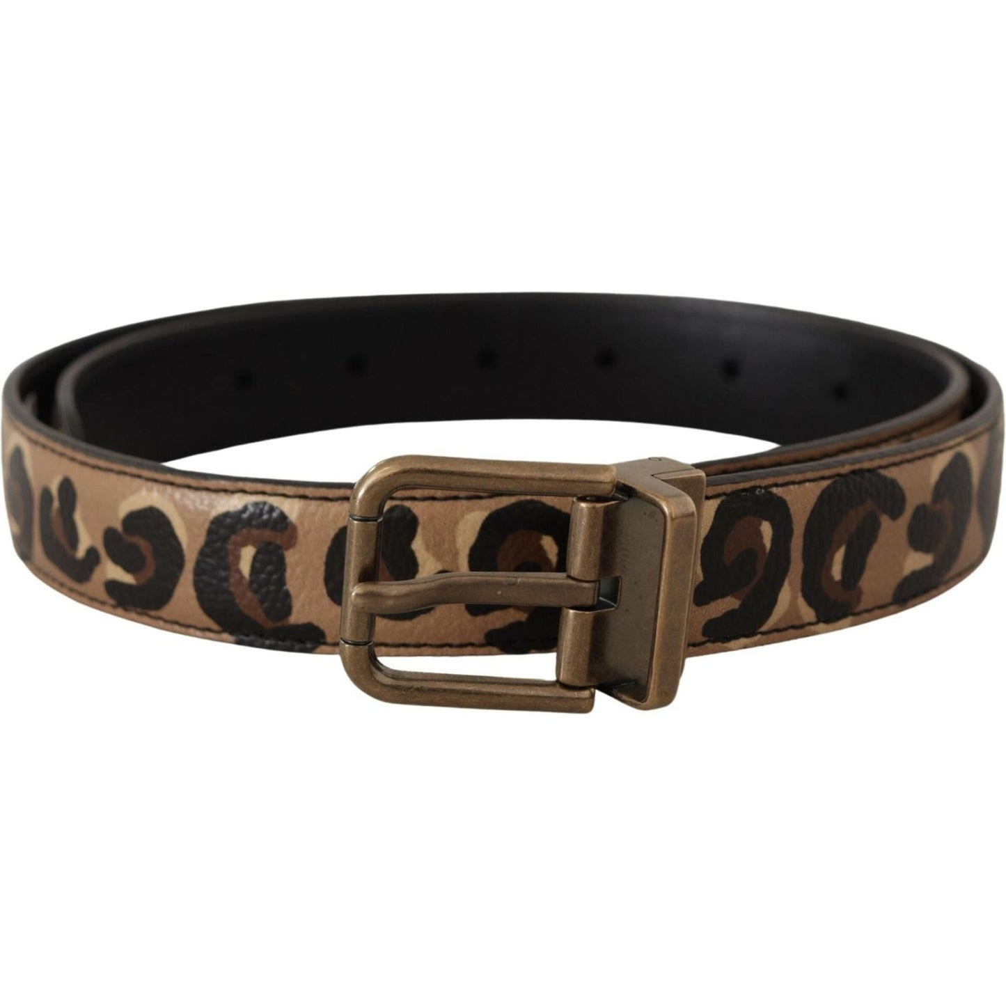 Dolce & Gabbana Brown Leather Leopard Print Bronze Metal Buckle Belt Dolce & Gabbana