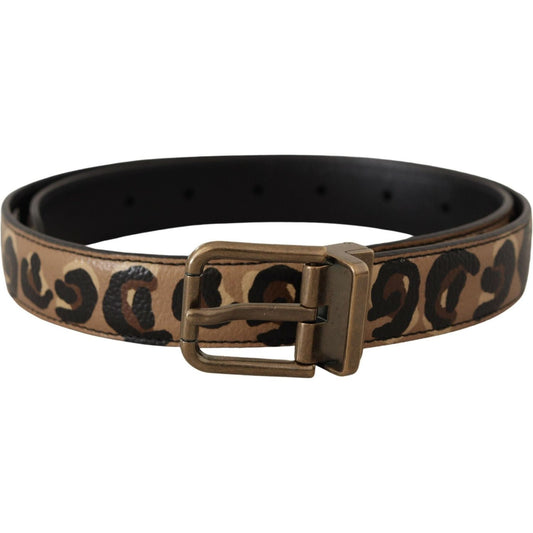 Dolce & Gabbana Brown Leather Leopard Print Bronze Metal Buckle Belt Dolce & Gabbana