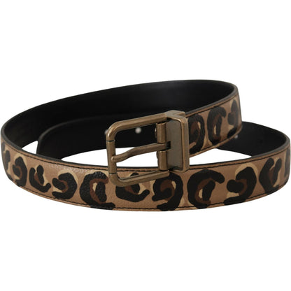 Dolce & Gabbana Brown Leather Leopard Print Bronze Metal Buckle Belt Dolce & Gabbana