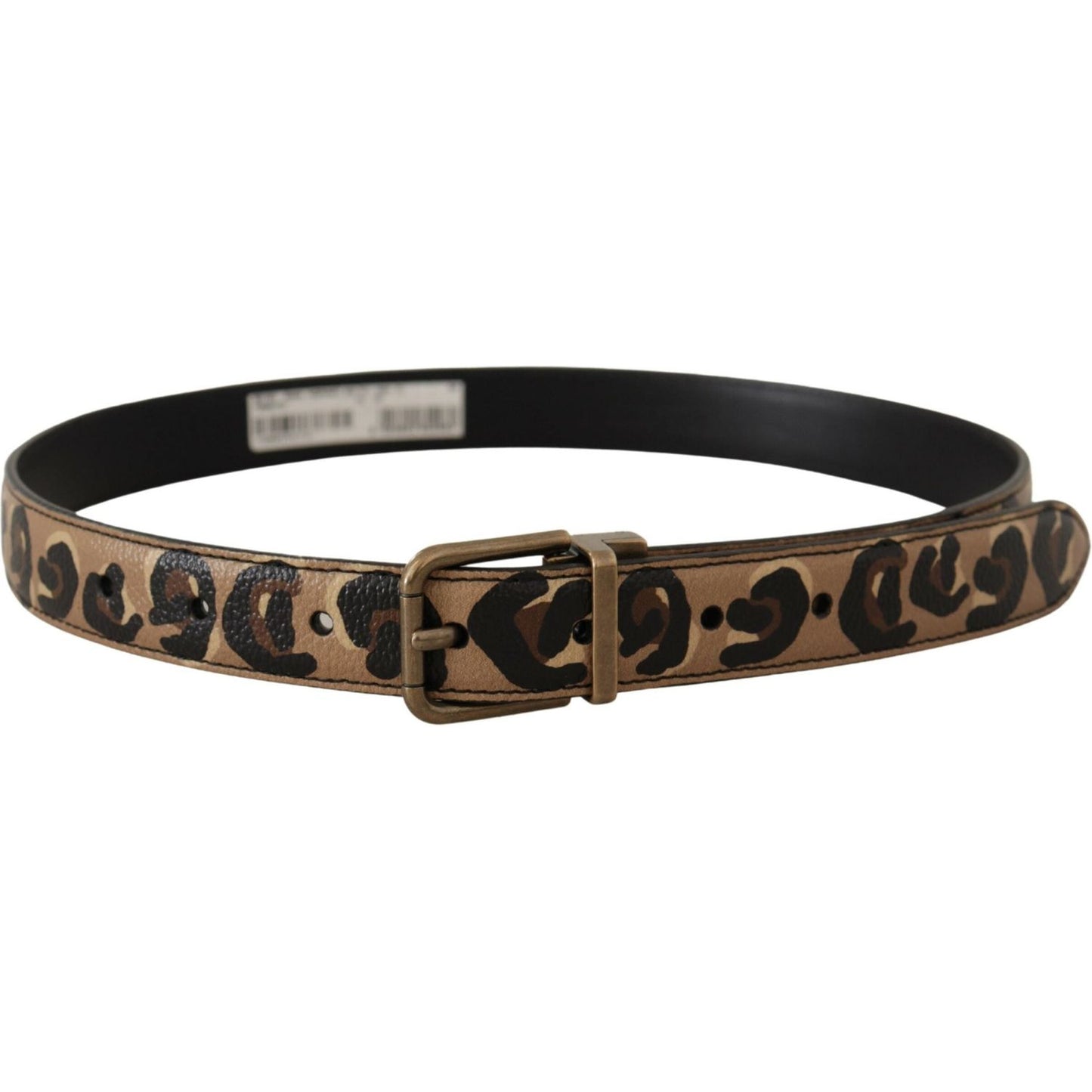 Dolce & Gabbana Brown Leather Leopard Print Bronze Metal Buckle Belt Dolce & Gabbana