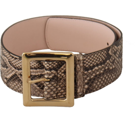 Dolce & Gabbana Beige Exotic Leather Wide Gold Metal Buckle Belt Dolce & Gabbana